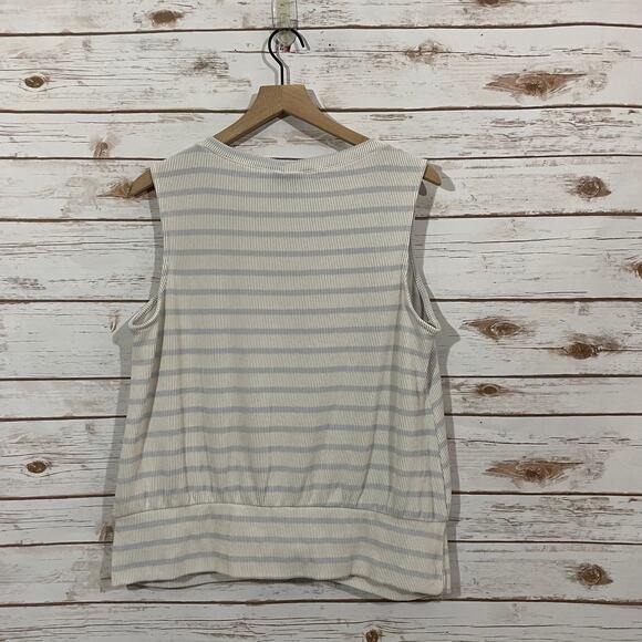ModCloth Stripe Ribbed Twist Hem Tank - Ivory/Blue - 1X - Picture 5 of 8